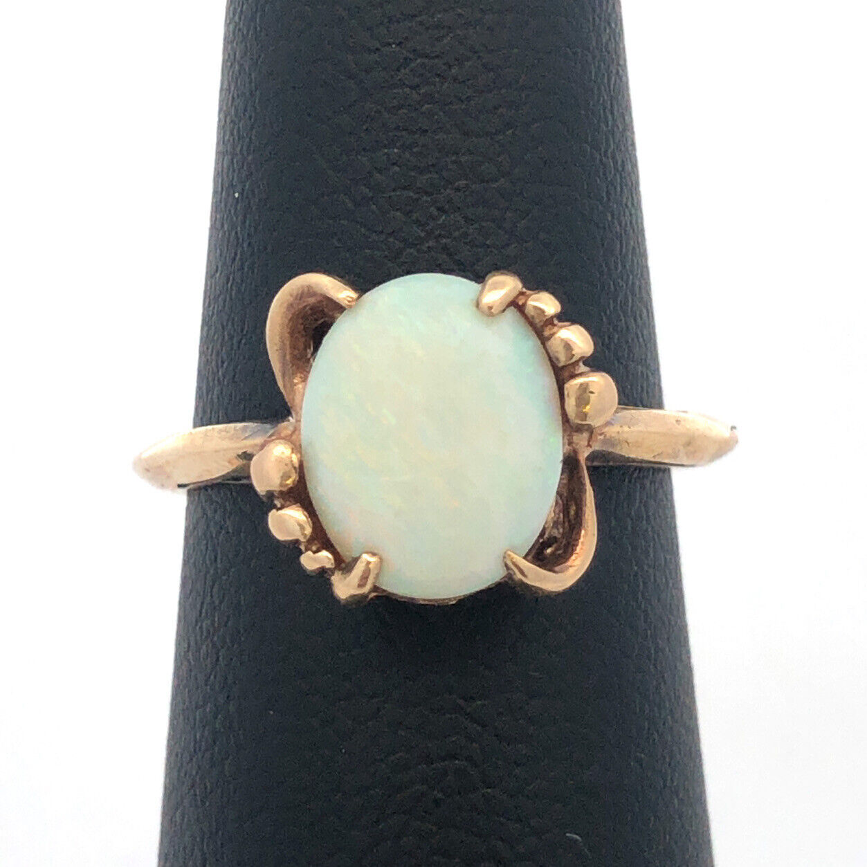Vintage 10K Yellow Gold Oval Opal October Birthday Anniversary Cocktail Ring