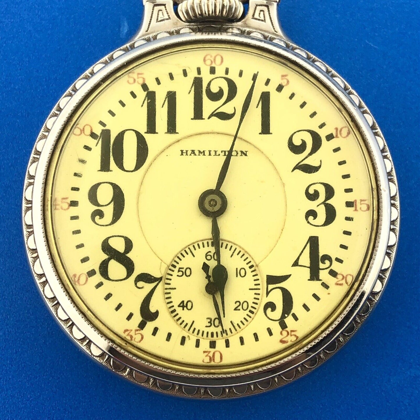 1928 Hamilton 14K White Gold-Filled Railroad Grade Open Face Pocket Watch w/Fob
