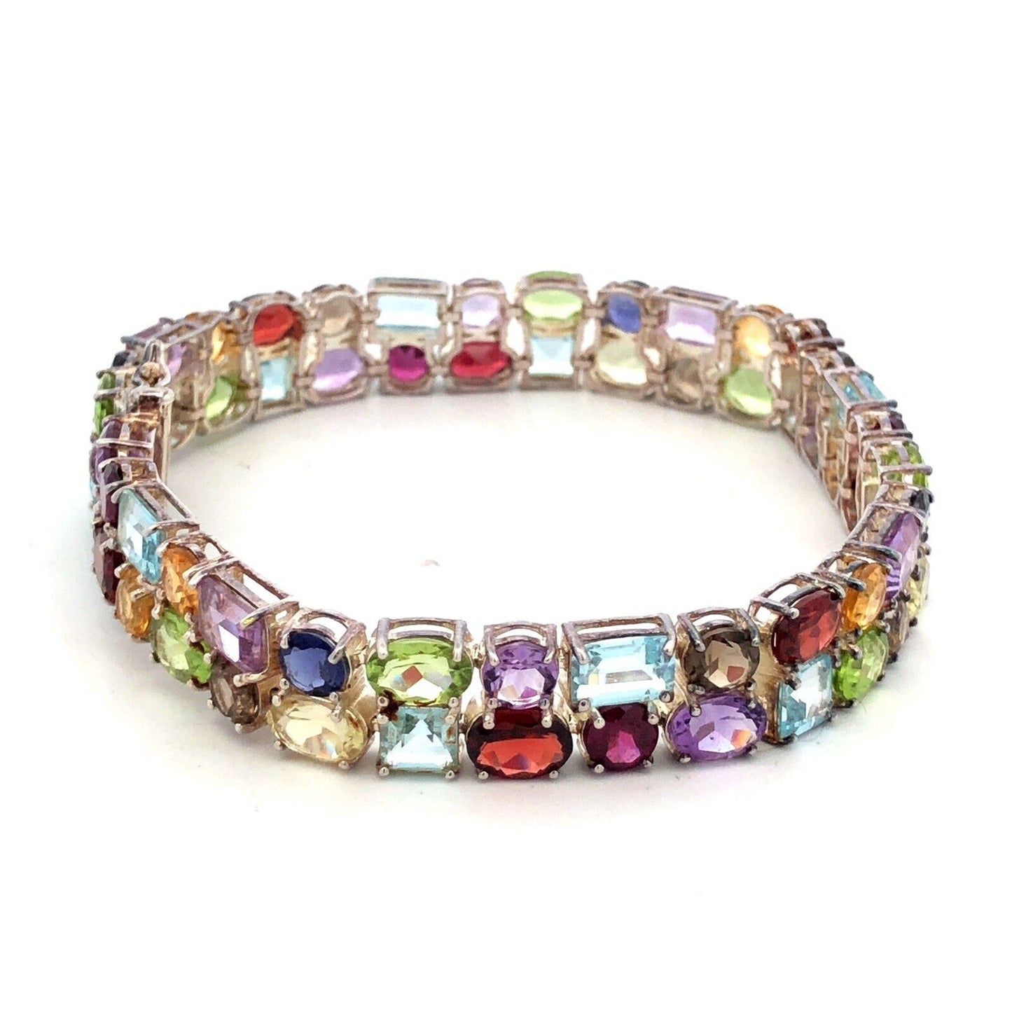Designer Ross Simons Sterling Silver Multi Gemstone Statement Tennis Bracelet