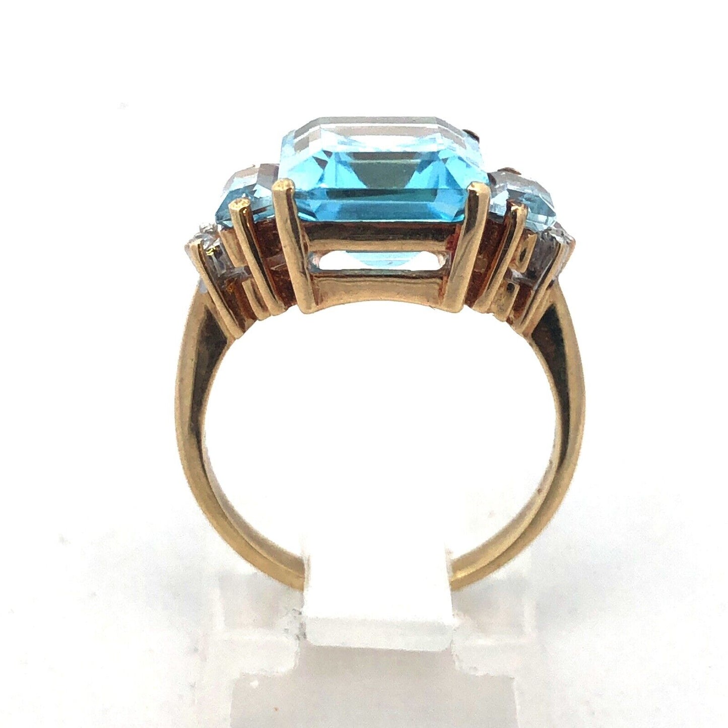 14K Yellow Gold Blue Topaz Diamond December Anniversary Cocktail Statement Ring