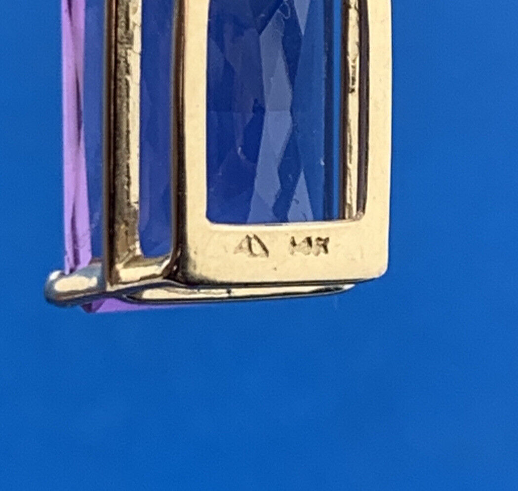 Designer 14K Yellow Gold Rectangle Amethyst February Birthday Occasion Pendant