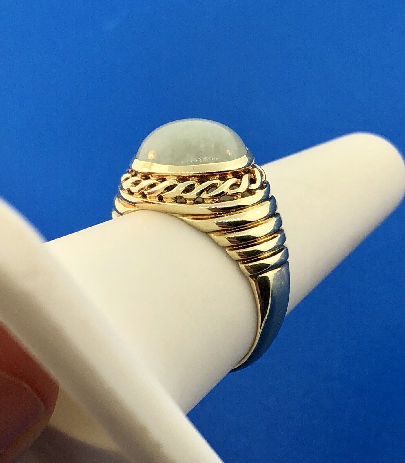 Designer PDV 14K Yellow Gold Oval Jade Jadeite Modernist Ribbed Dome Ring