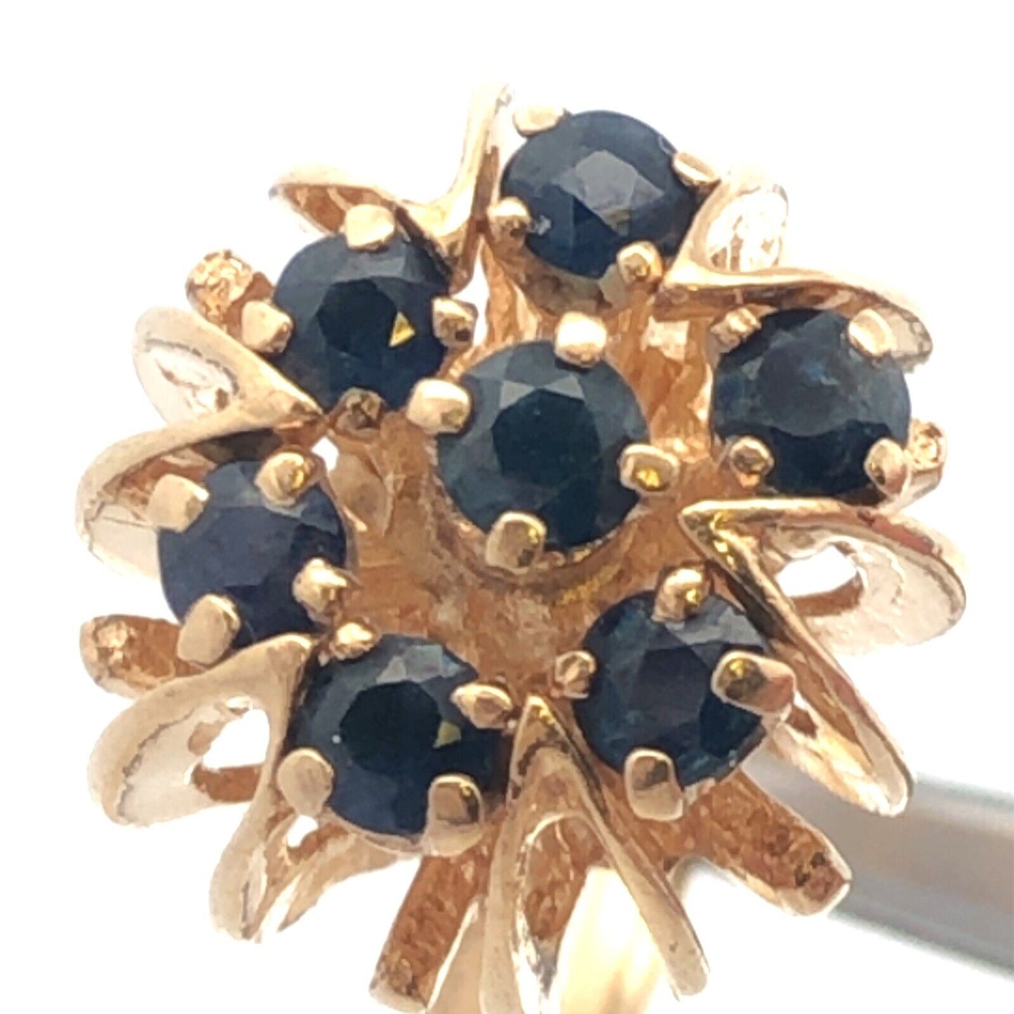 Vintage 14K Yellow Gold Sapphire Buttercup Flower Cluster Cocktail Ring