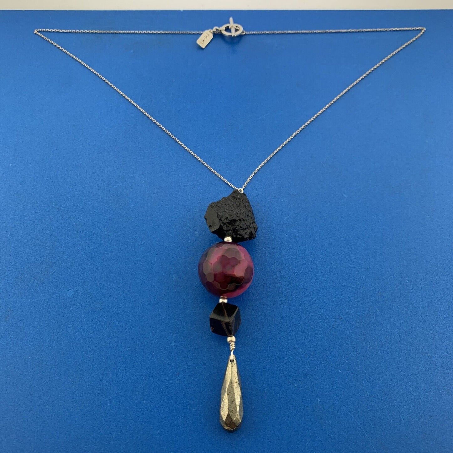 Designer Sterling Silver 4 Gemstones Power Energy Protection Stability Necklace