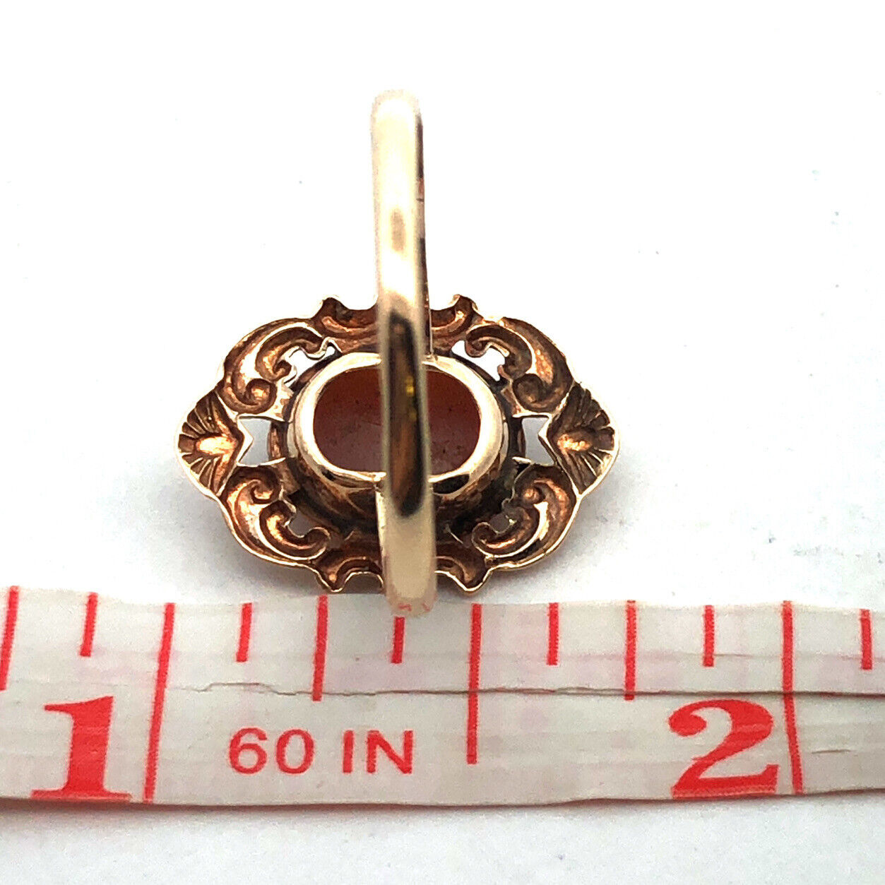 Victorian 10K Yellow Gold Oval Carved Cameo Floral Scroll Statement Ring