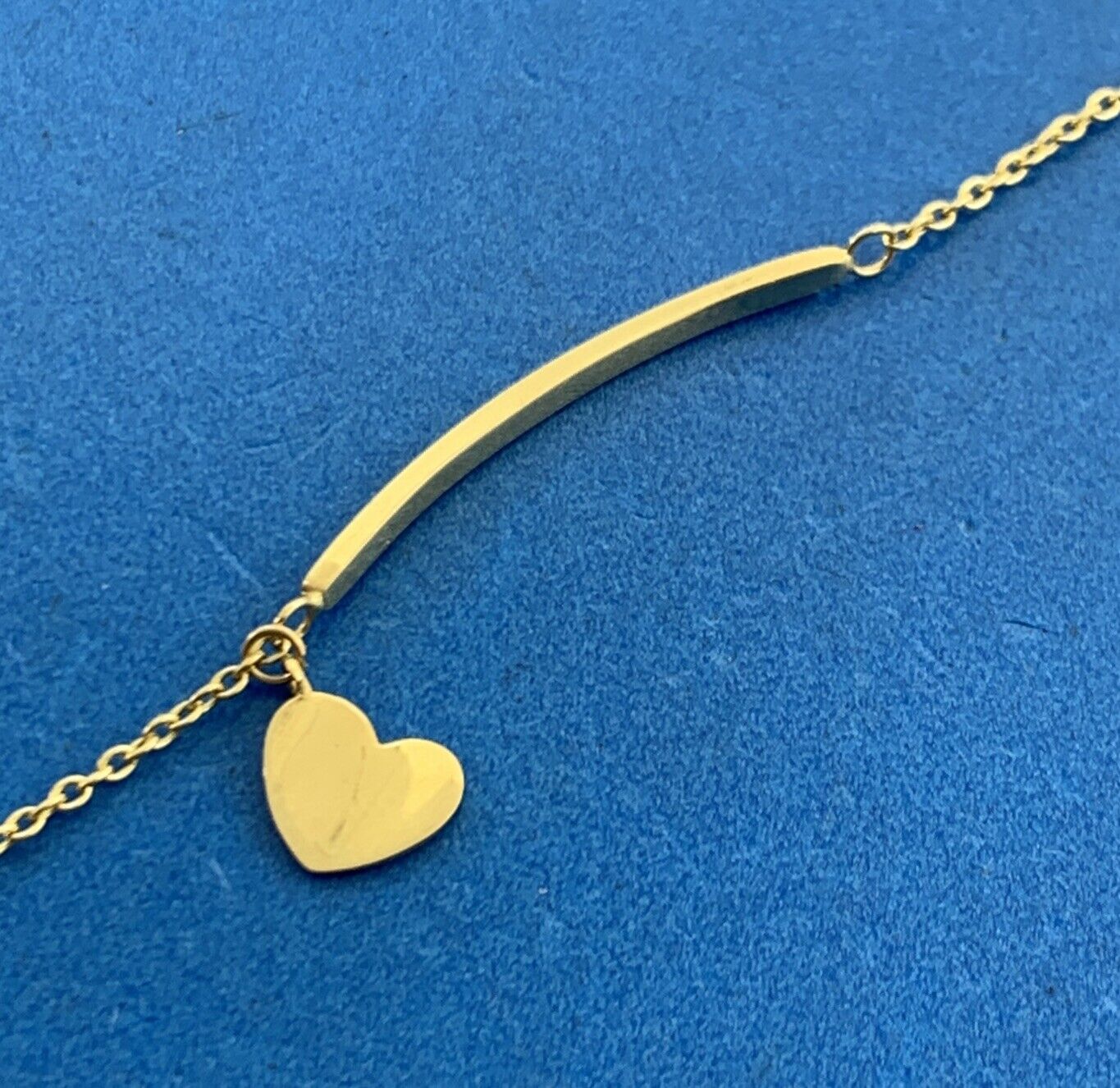 Designer ARR 14K Yellow Gold Simple Heart Charm Chain Bar Bracelet