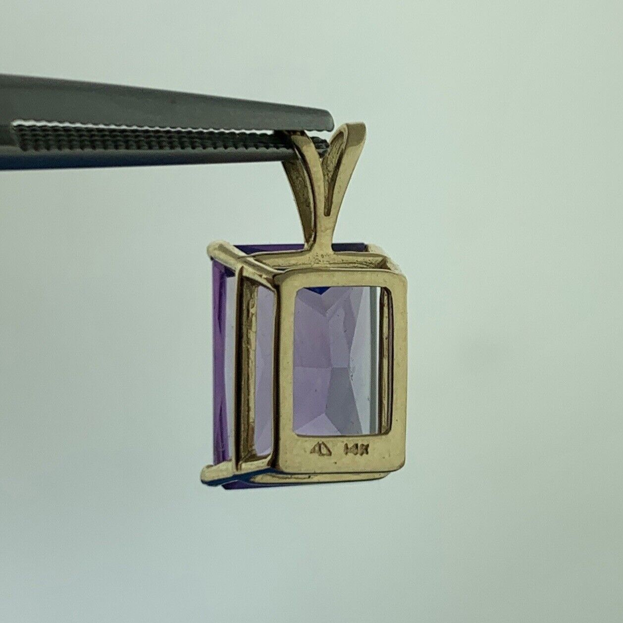 Designer 14K Yellow Gold Rectangle Amethyst February Birthday Occasion Pendant