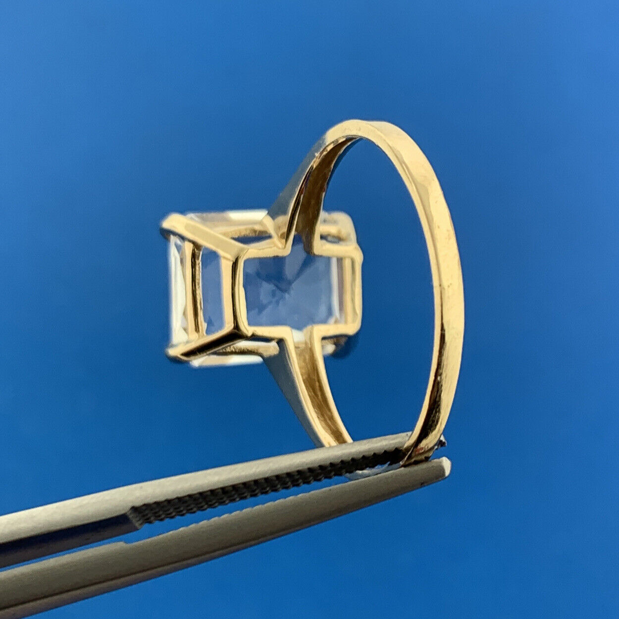 Designer 10K Yellow Gold Emerald Cut White Topaz Solitaire Statement Ring