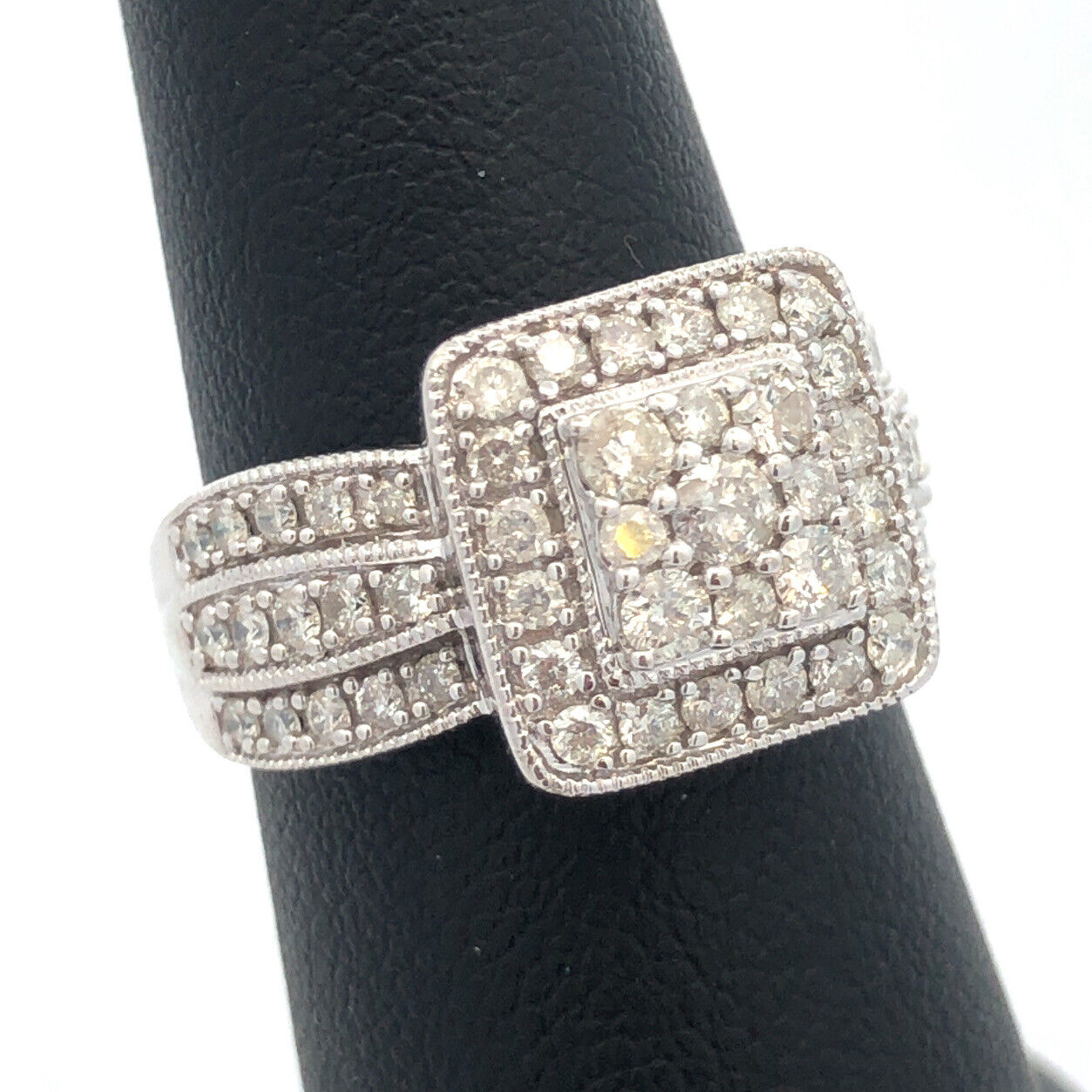 Designer 10K White Gold Diamond Double Halo Wedding Engagement Ring