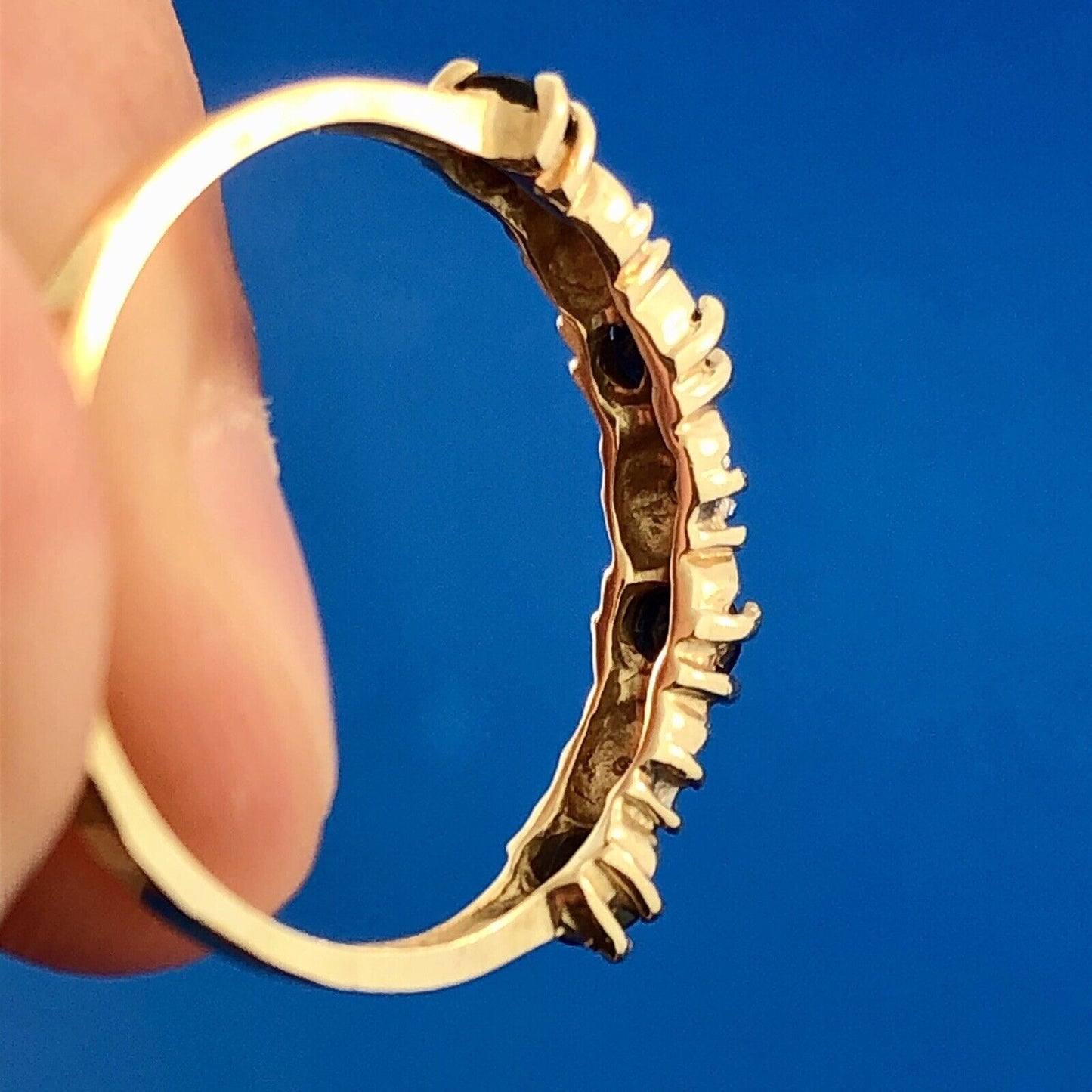 Retro 10K Yellow White Gold Sapphire Diamond Stackable Anniversary Band Ring