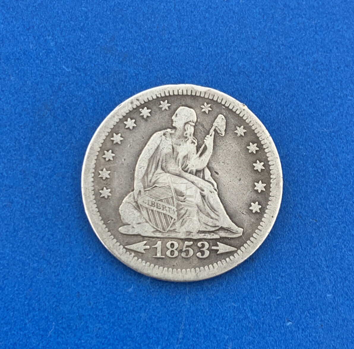 1853 25c Arrows & Rays Seated Liberty Quarter 90% Silver Rare Date Type Coin