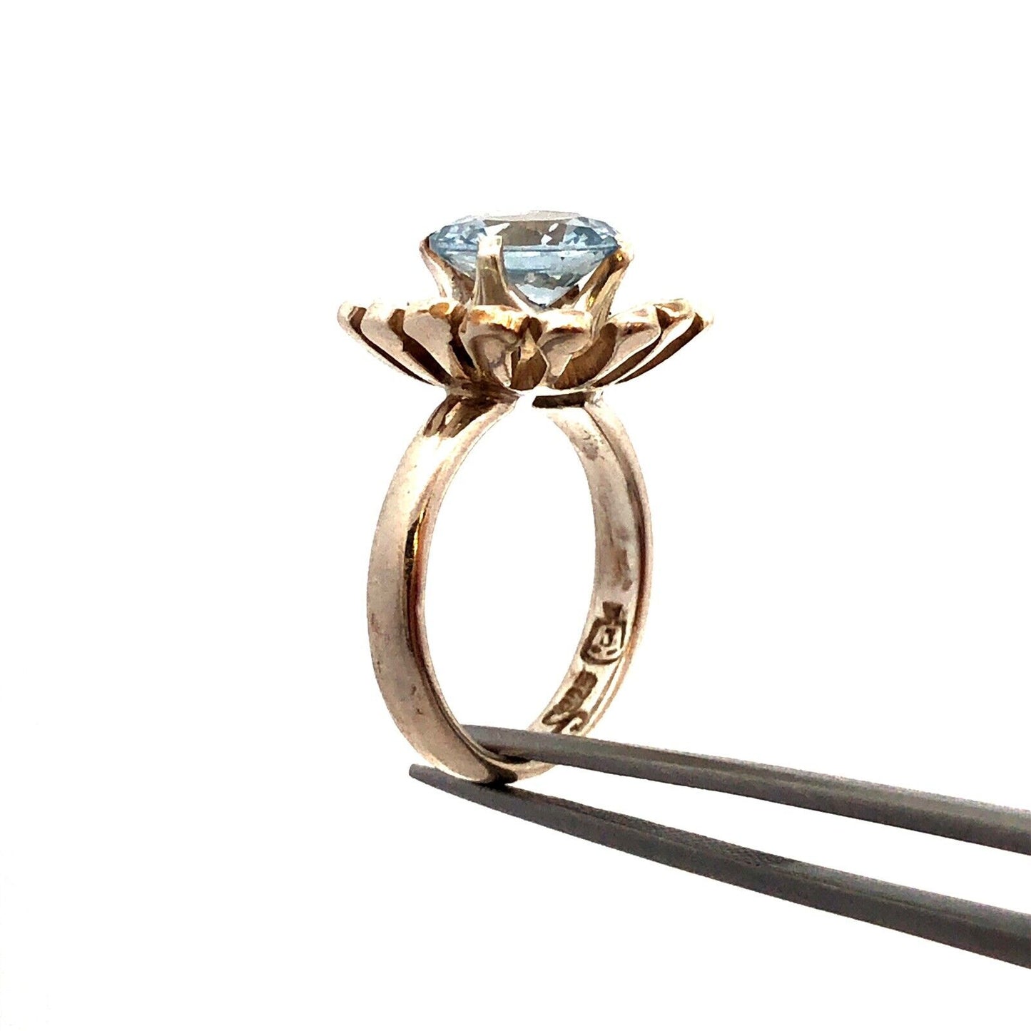 Vintage Designer Mexico 925 Sterling Silver Round Tanzanite Flower Cocktail Ring