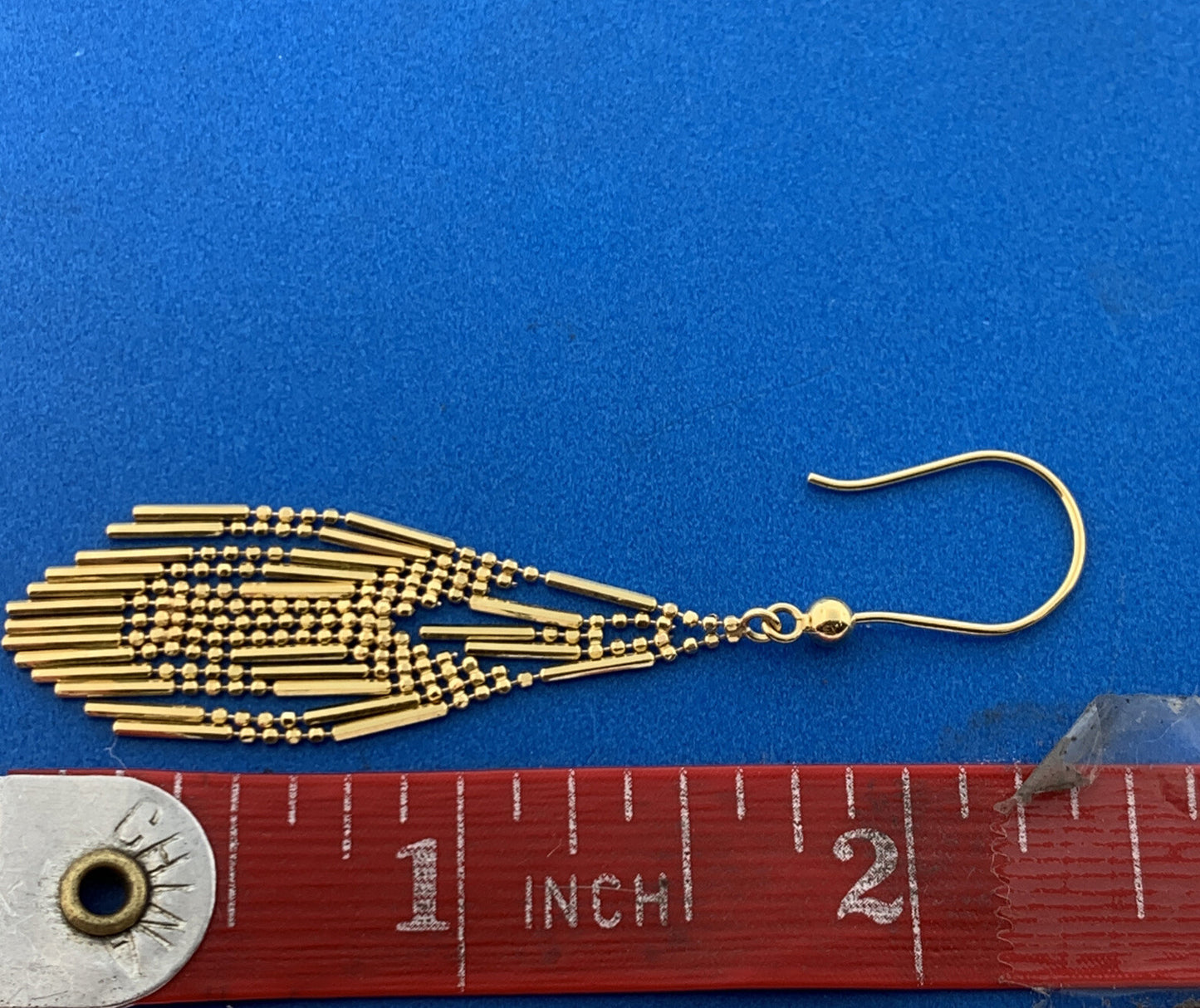 Designer JKL 14K Yellow Gold Bead & Ball Chainmail Dangle Drop Hook Earrings