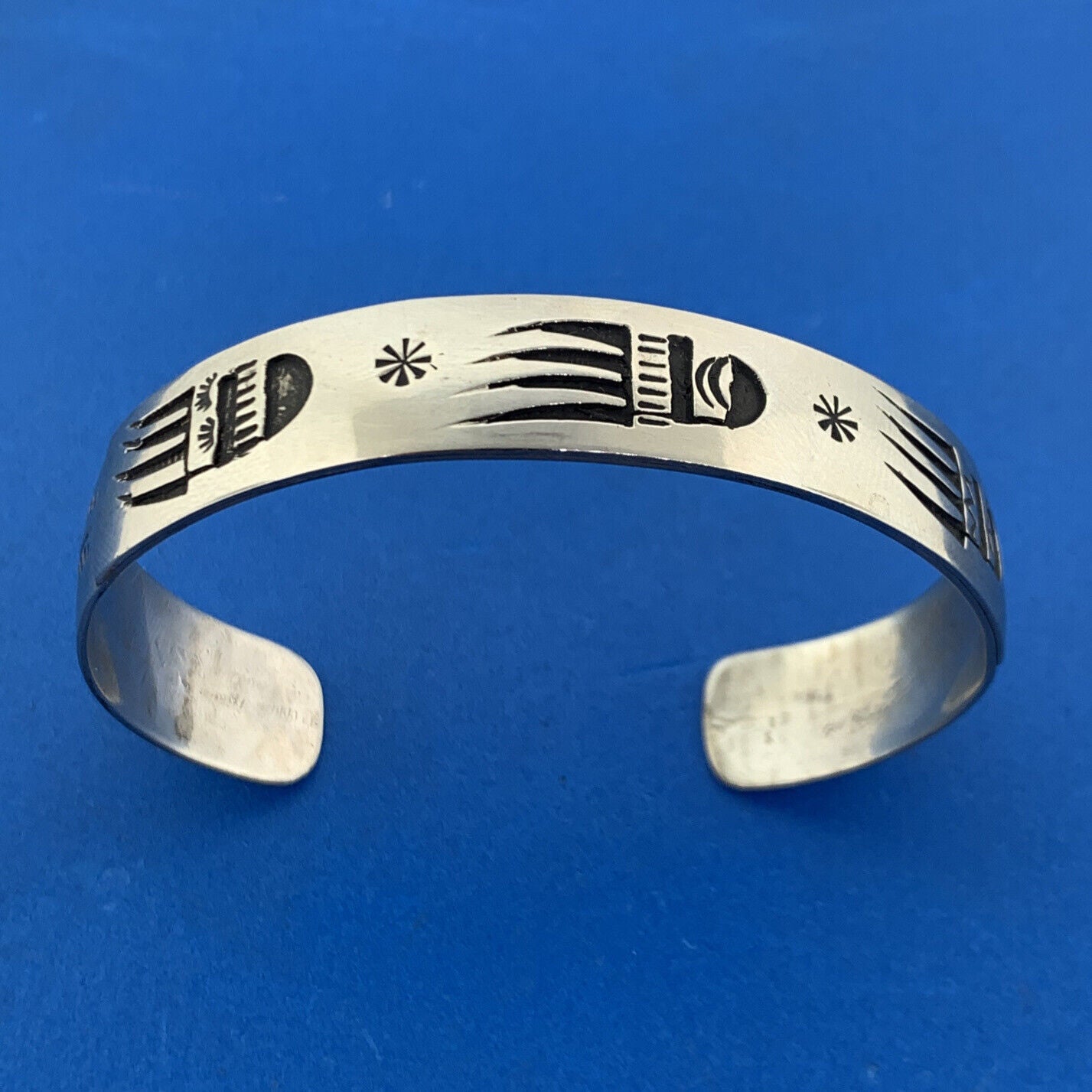 Native American T A Begay Navajo Silver Toned Storyteller Cuff Bracelet