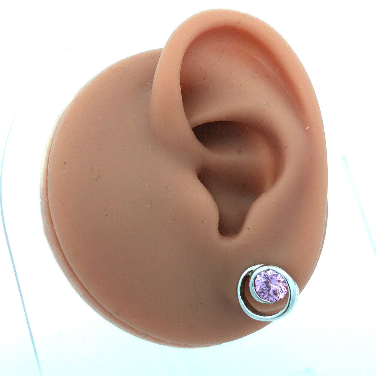 925 Sterling Silver Round Pink Tourmaline Solitaire Swirl Stud Earrings