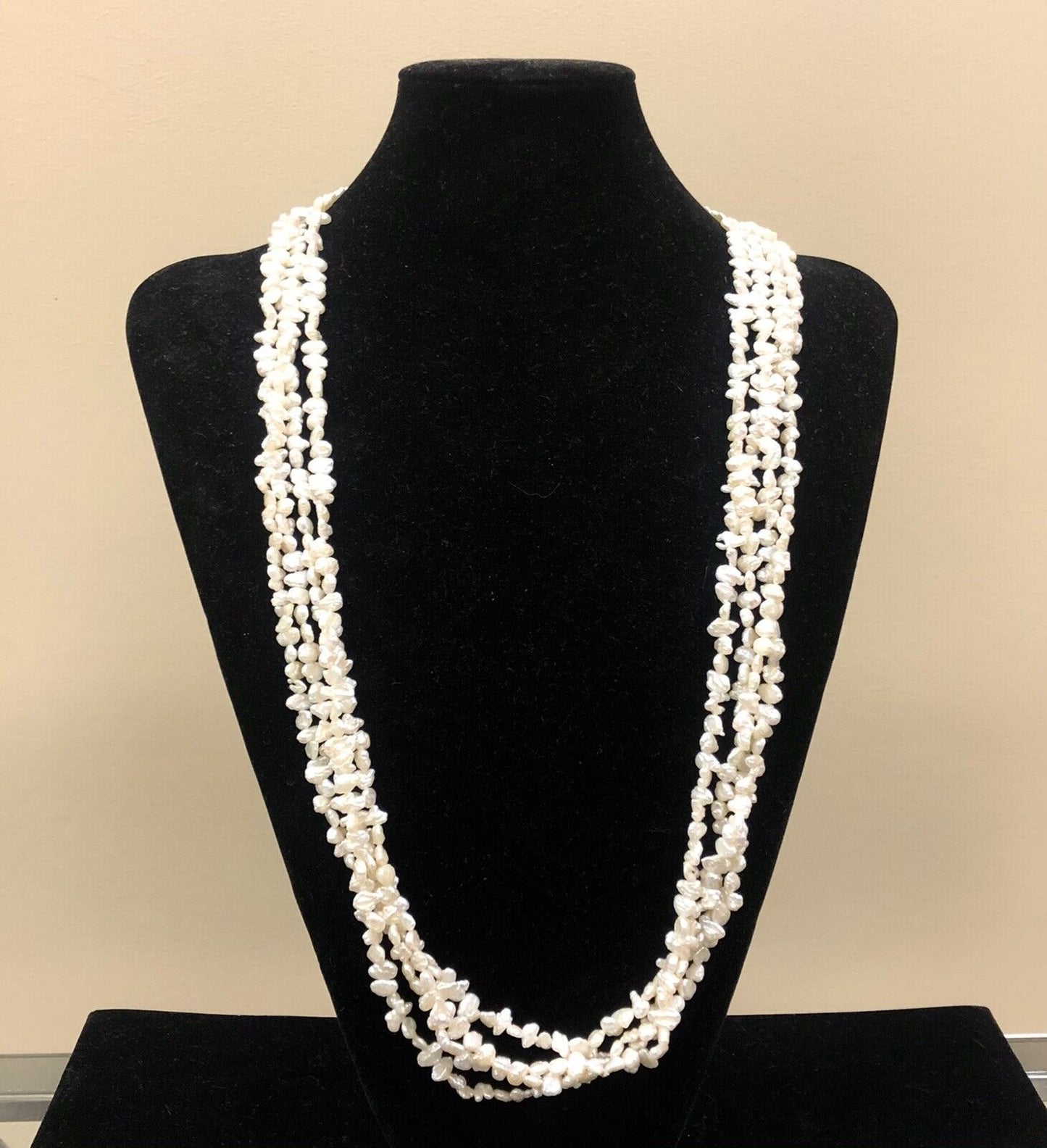 Gorgeous 14k White Gold Diamond Pearl & Keshi Pearl 4 Strand Statement Necklace