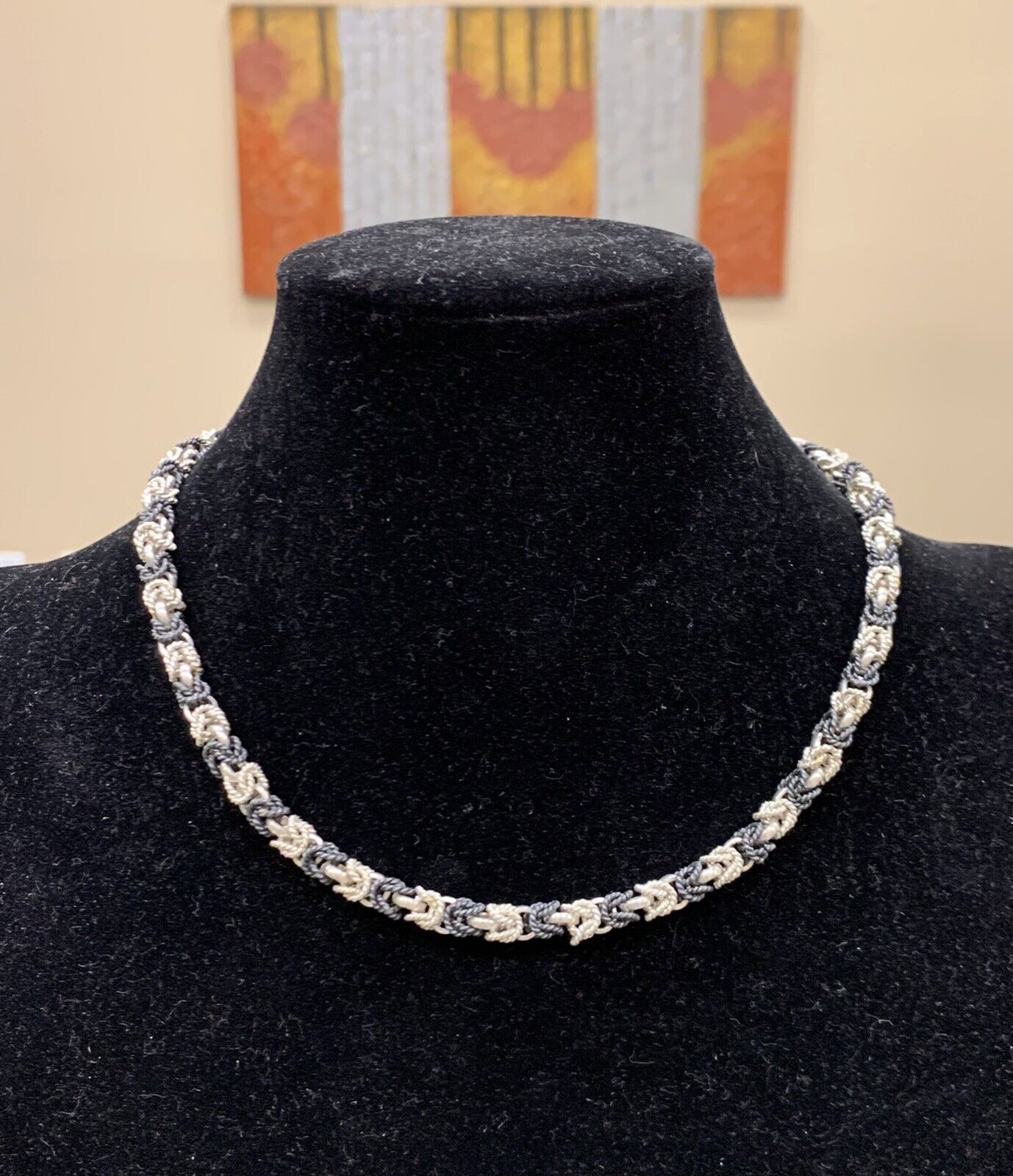 Taxco Mexico TV-53 Two Toned Sterling Silver 925 Circle Rope 16" Chain Necklace