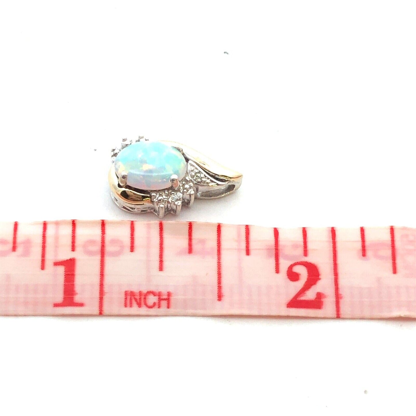 Designer 925 Sterling Silver 10K Gold Opal Diamond Petite Pendant