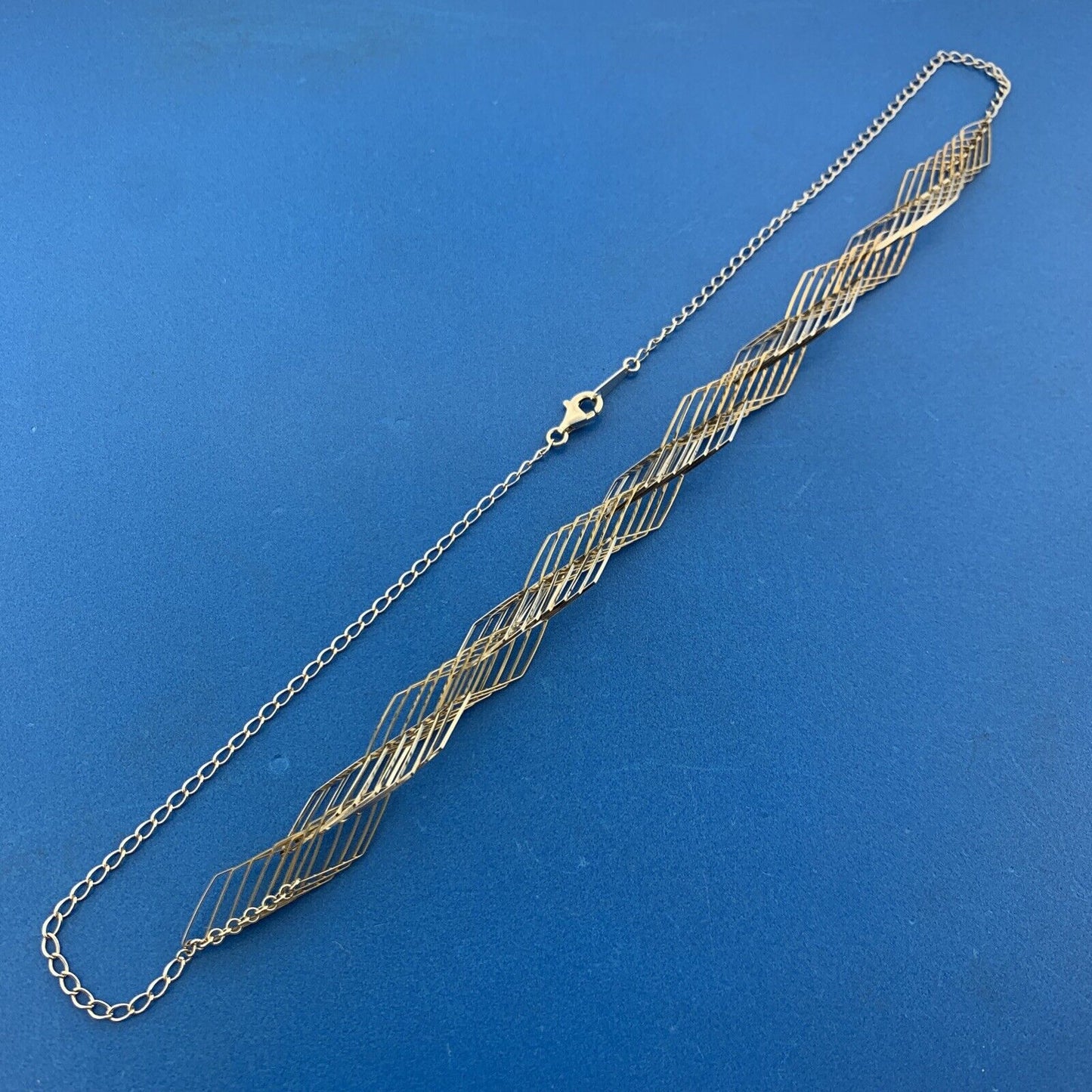 Designer 10K Yellow Gold 925 Sterling Silver Modernist Wire Abstract Necklace