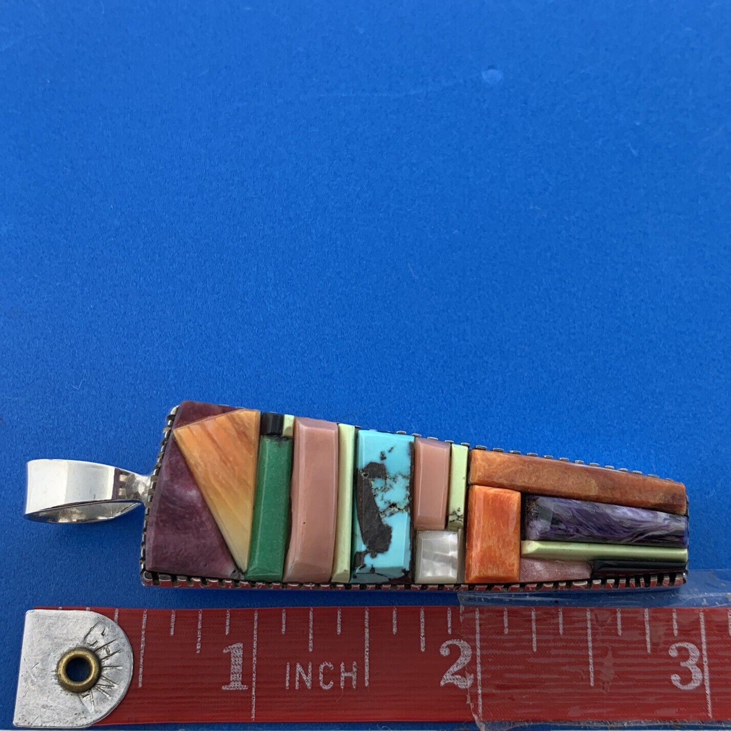 Stunning Sterling Silver 925 Multi-Stone Rainbow Tall Obelisk Statement Pendant