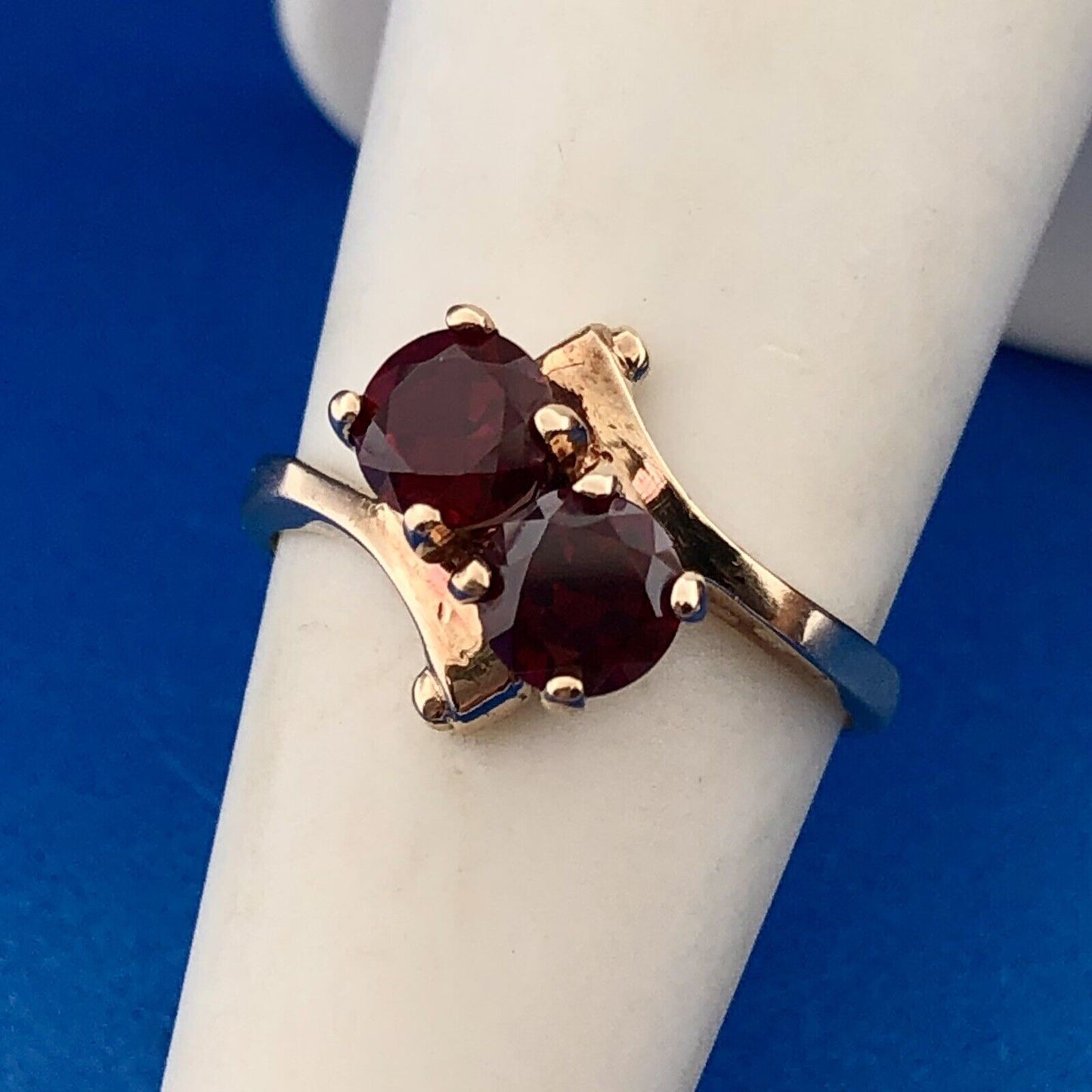 Designer 10K Yellow Gold Red Spinel Duo January Anniversary Modern Bypass Ring