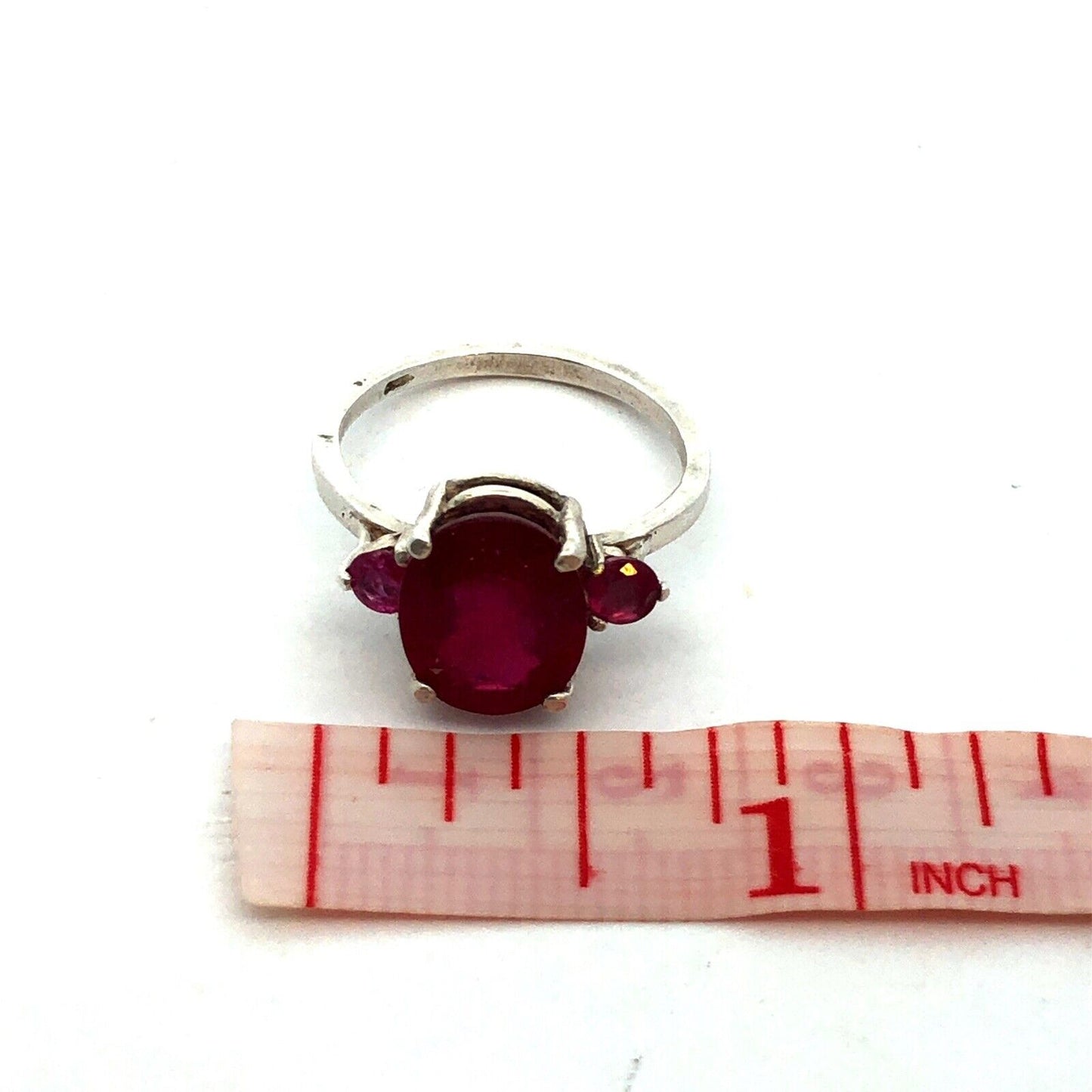925 Sterling Silver Oval Ruby Solitaire Round Ruby Accented Cocktail Ring