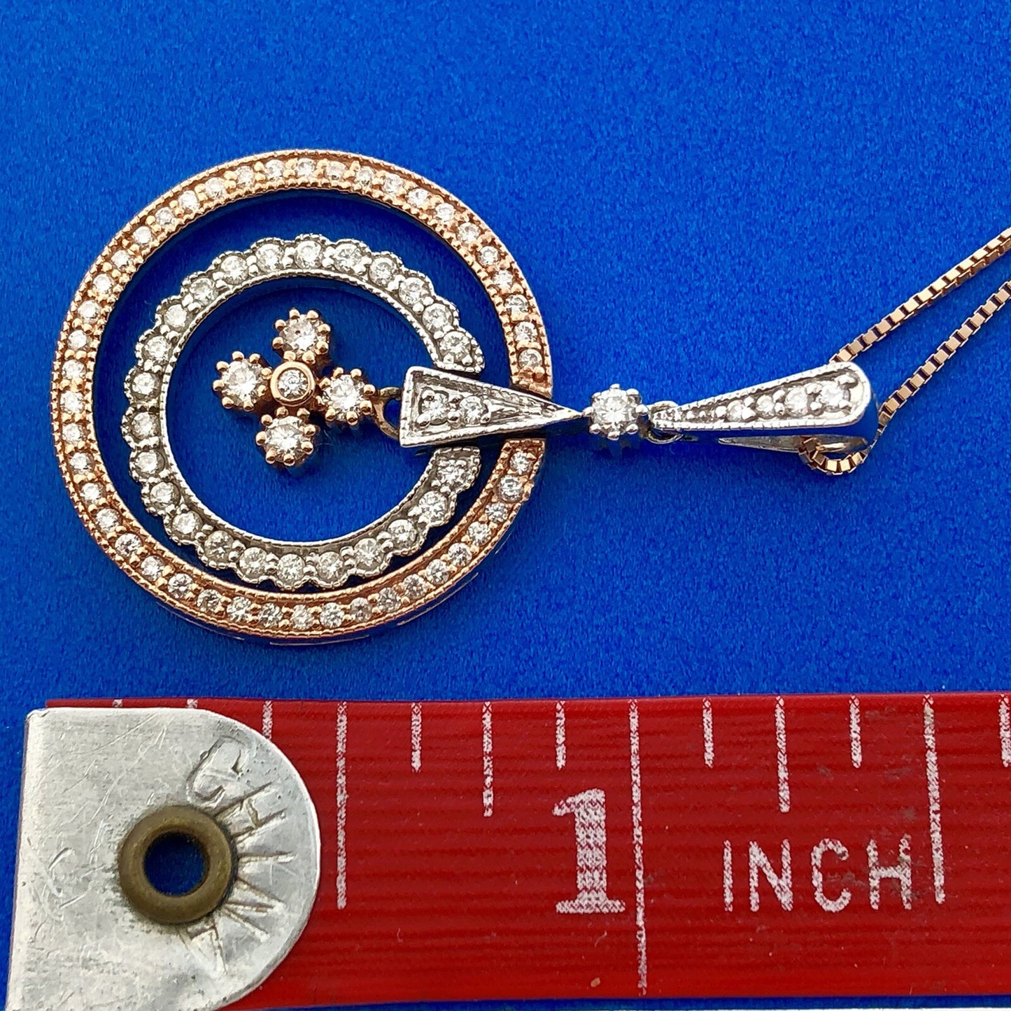 14K Rose White Gold Diamond Double Eternity Circle Pendant Necklace