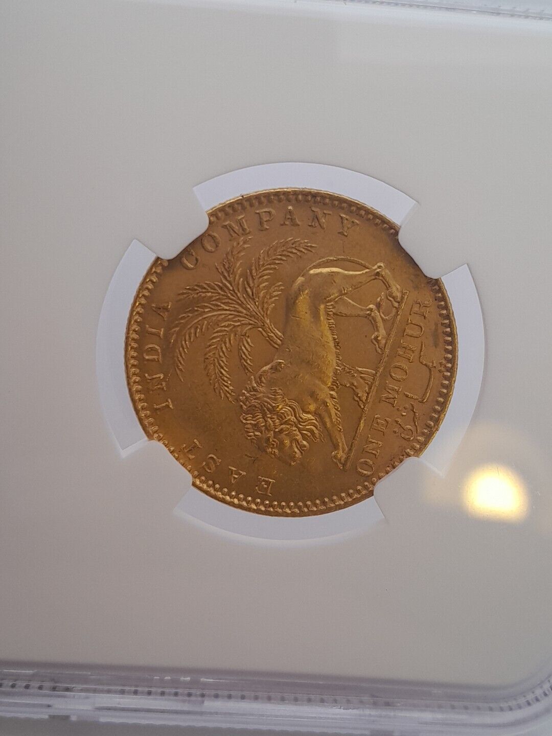 1841 C British India Mohur S & W-3.7 Type A/1 "W.W." Plain 4 NGC MS61 Gold Coin