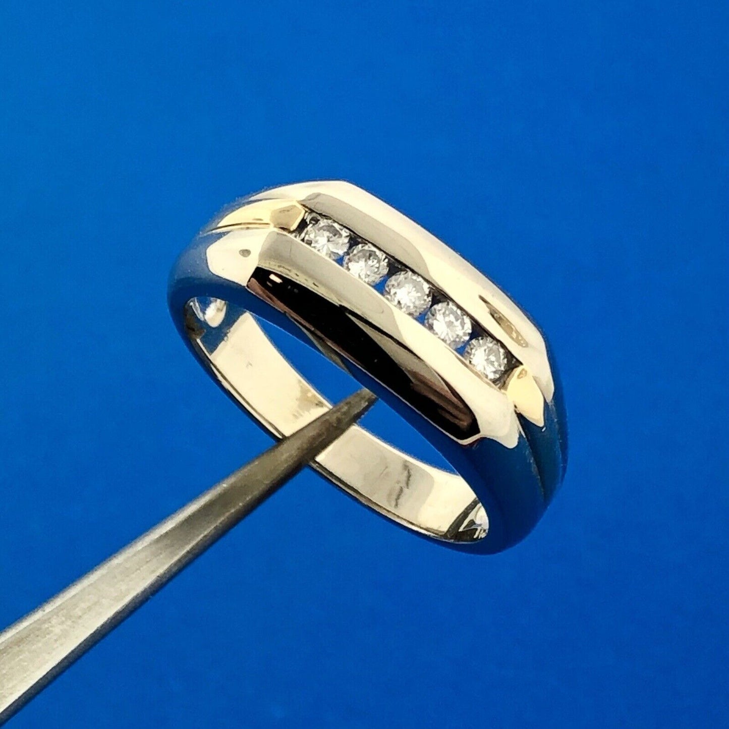 Unisex 14K White Yellow Gold Diamond Bar Dome Wedding Anniversary Band Ring