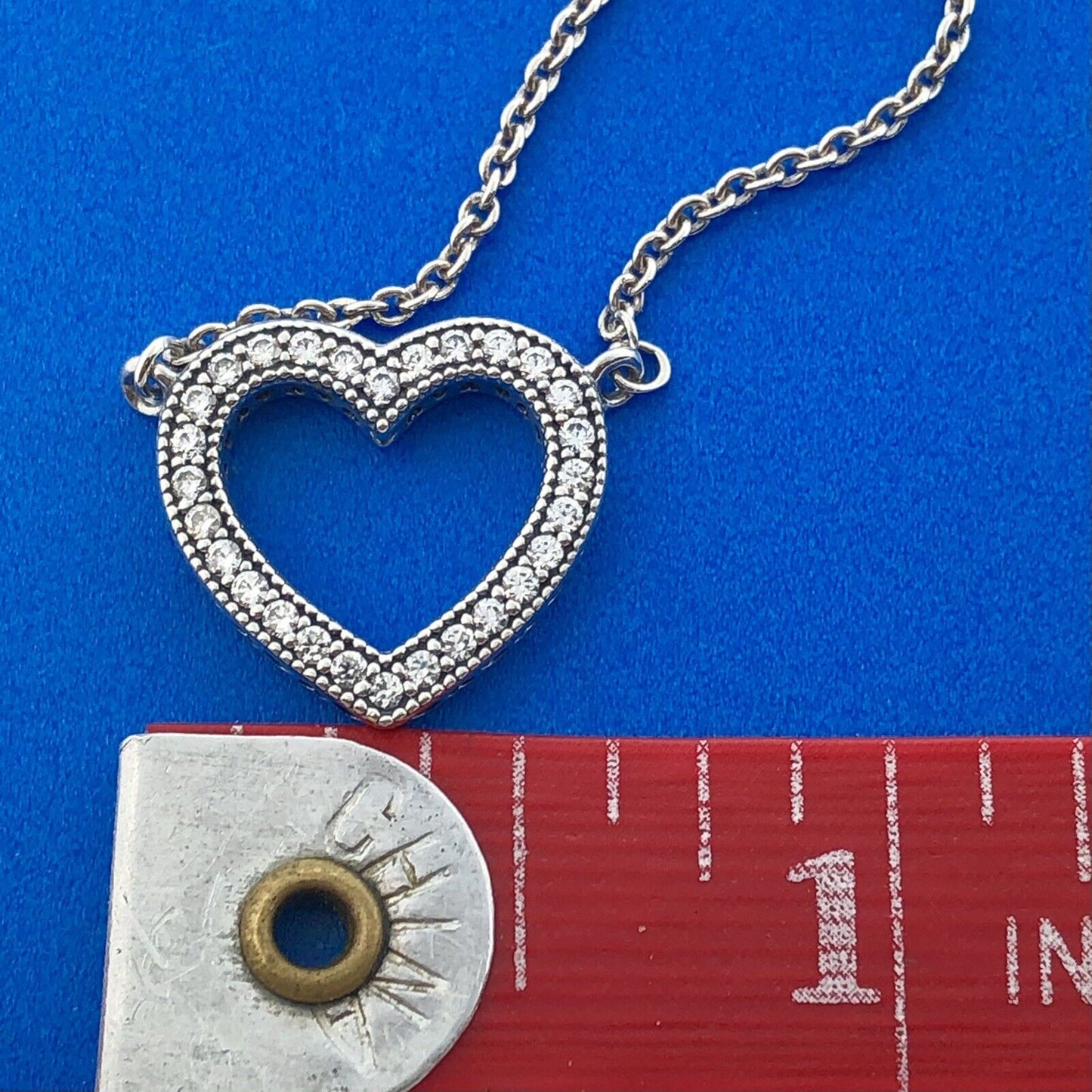Designer PANDORA ALE Sterling Silver 925 CZ Sparkling Open Heart 17.5" Necklace