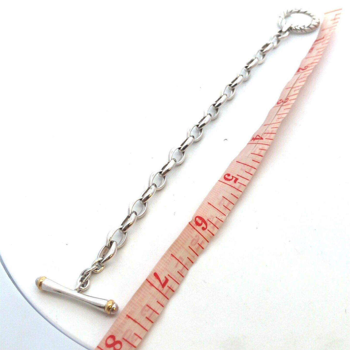 Estate 925 Sterling Silver Gold Vermeil Two Tone Chain Toggle Charm Bracelet