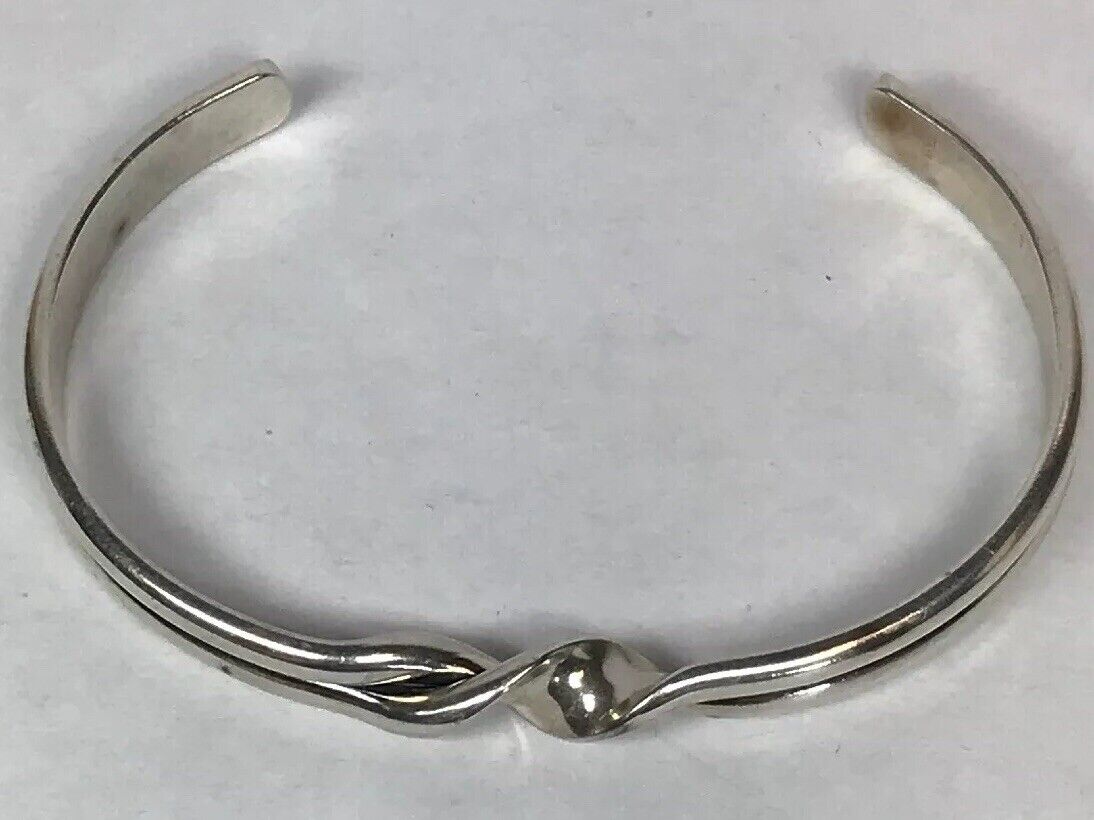 Vintage Sterling Silver 925 Modernist Twist Open Cuff Bracelet