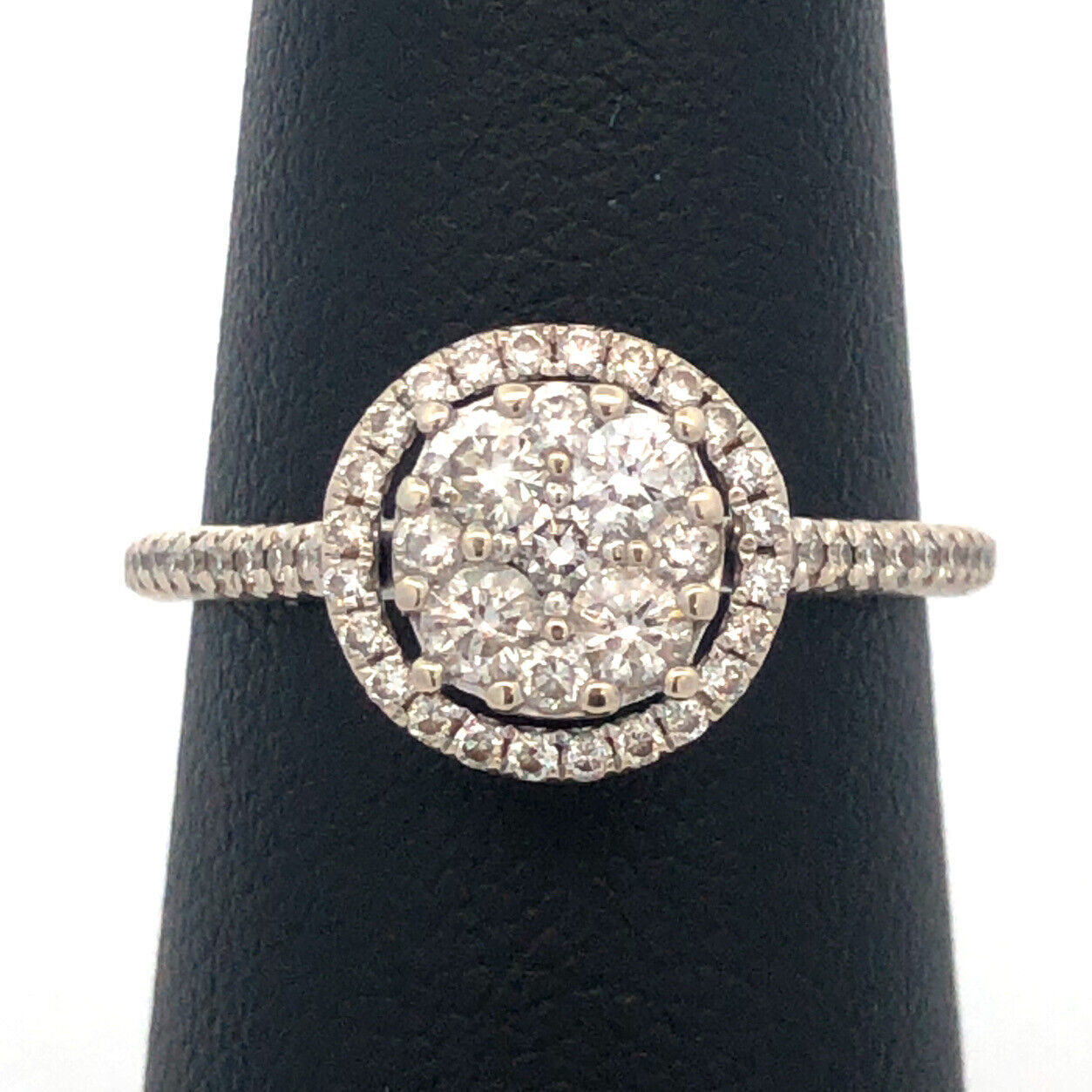 Designer SG 14K White Gold Round Diamond Cluster Halo Engagement Ring