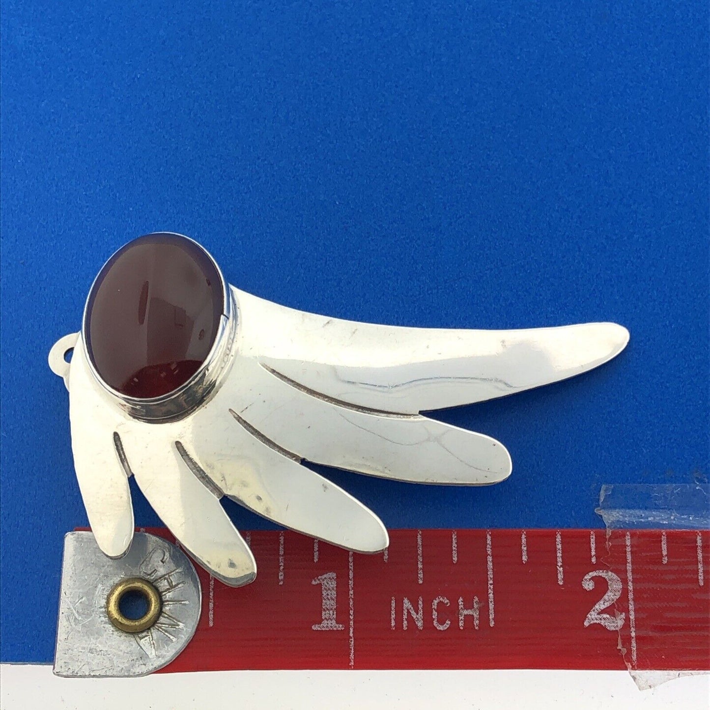 Allen Paula Boyd Sterling Silver 925 Cabochon Carnelian Winged Clip-On Earrings