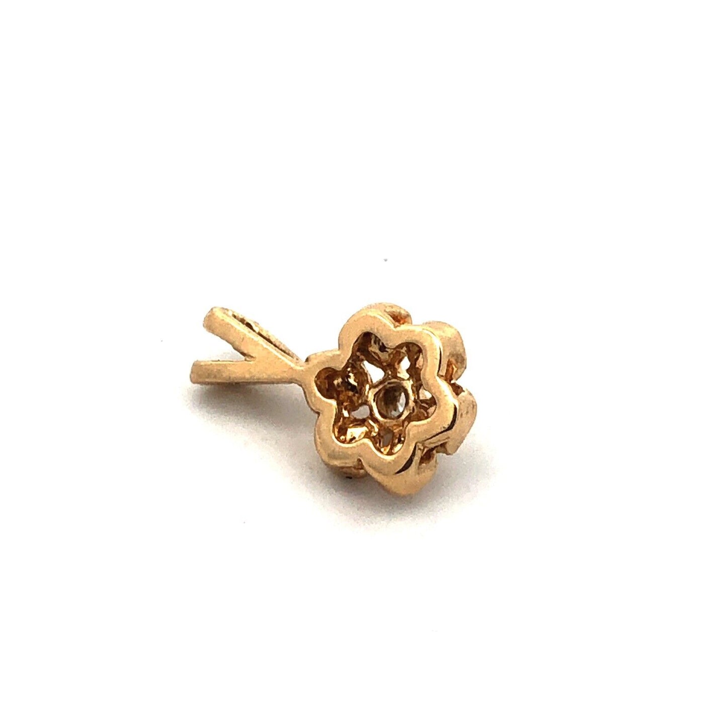 Vintage 14K Yellow Gold Round White Topaz Flower Petite Pendant