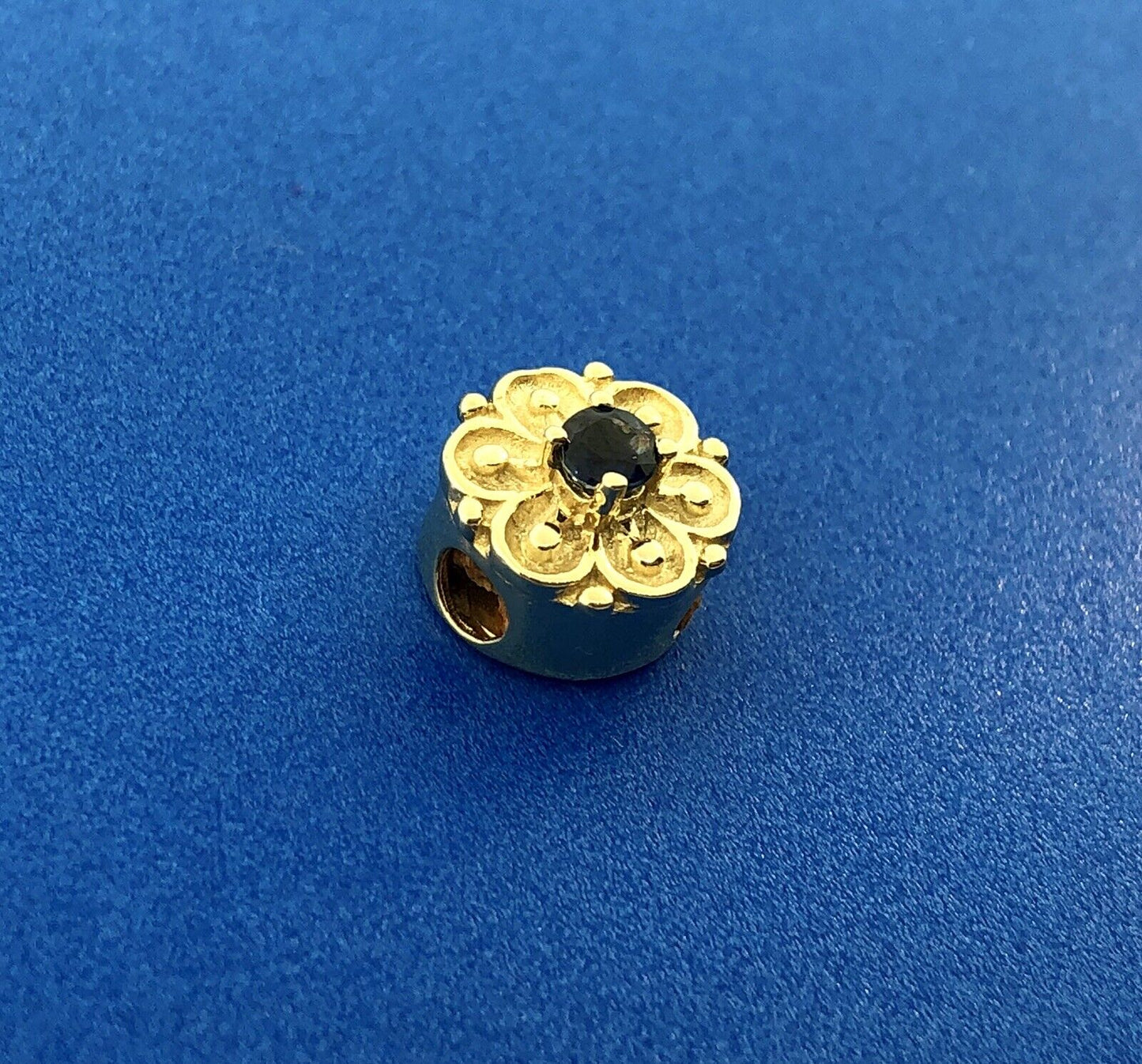 Designer DDH 10K Yellow Gold Sapphire Flower September Slide Bracelet Charm