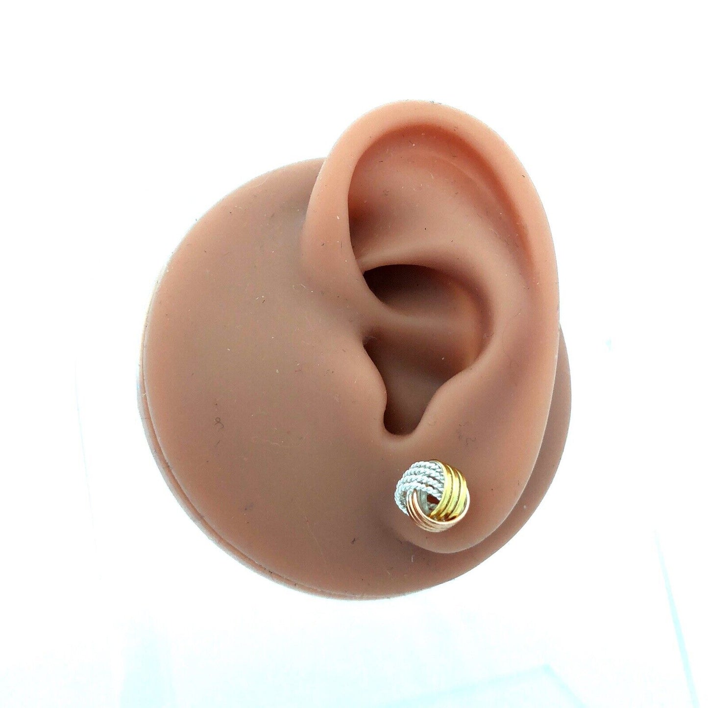 Designer 925 Sterling Silver Vermeil Tri-Tone Textured Twist Knot Stud Earrings