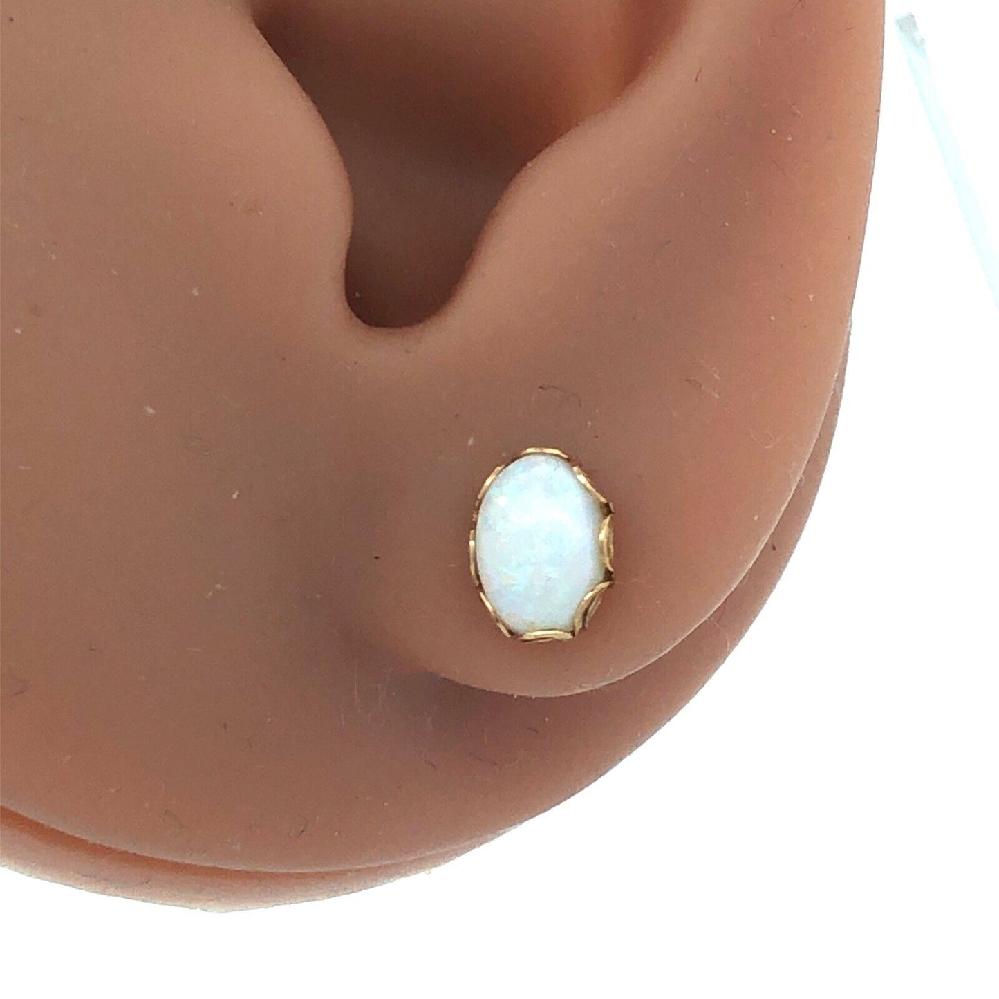 Designer 14K Yellow Gold Oval Opal Stud Earrings