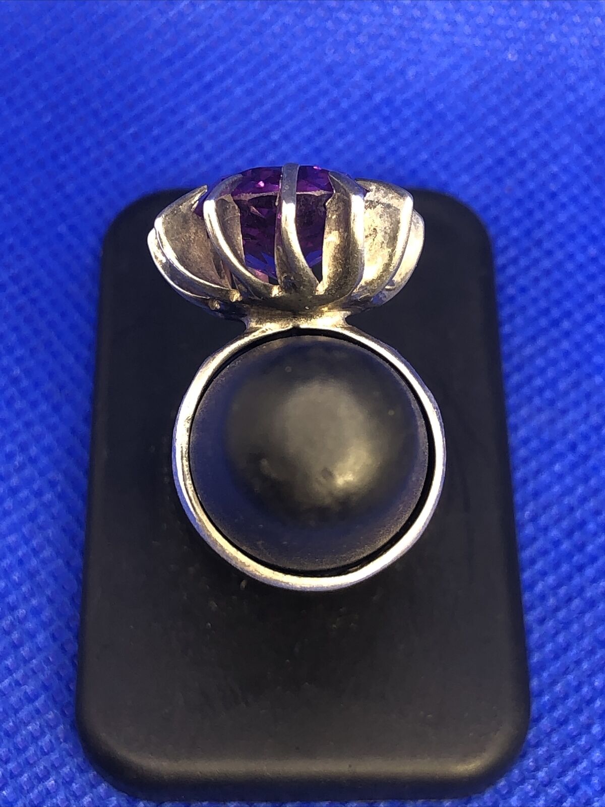 Taxco Mexico 925 Sterling Silver Round Purple Sapphire Cocktail Ring