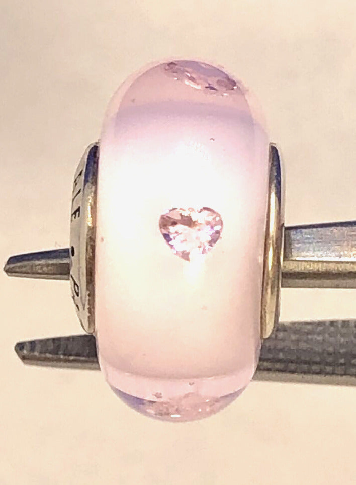 925 Sterling Silver PANODRA ALE Pink CZ & Glass Murano Heart Clear 791632 Charm