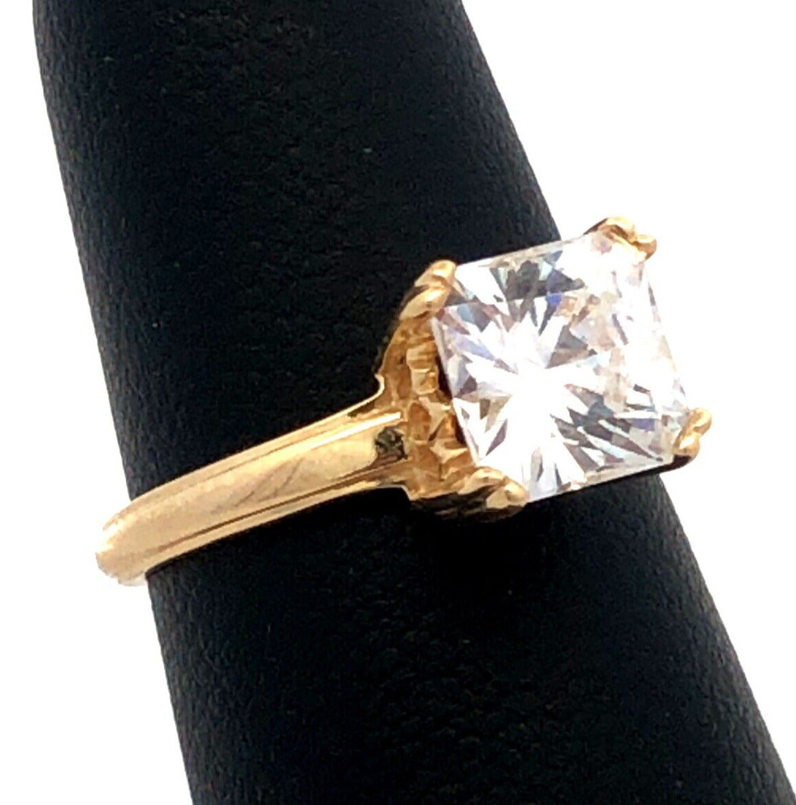 Diamonique 14K Yellow Gold Princess Cut Cubic Zirconia CZ Engagement Ring