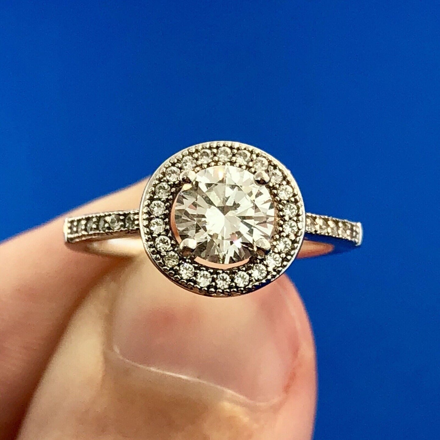 Sterling Silver 925 Cubic Zirconia CZ Solitaire Halo Engagement Ring
