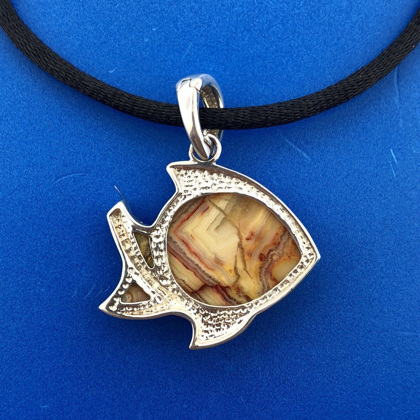 Whitney Kelly Sterling Silver 925 Agate Onyx Fish Silk Cord Enhancer Necklace