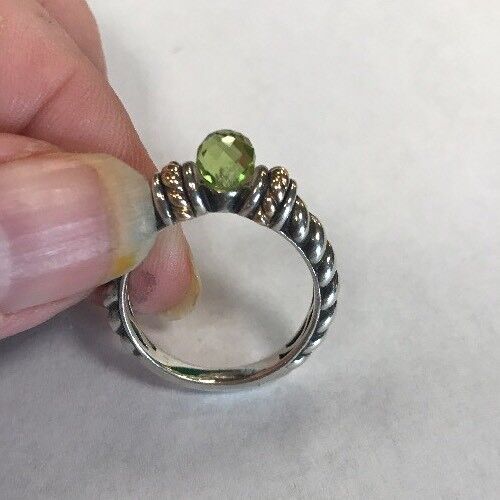 Designer 14K Gold Sterling Silver Faceted Green Peridot August Cocktail Ring