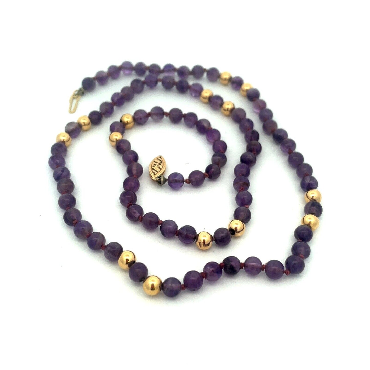 Designer 14K Yellow Gold Amethyst Bead Healing Spiritual Awareness Necklace