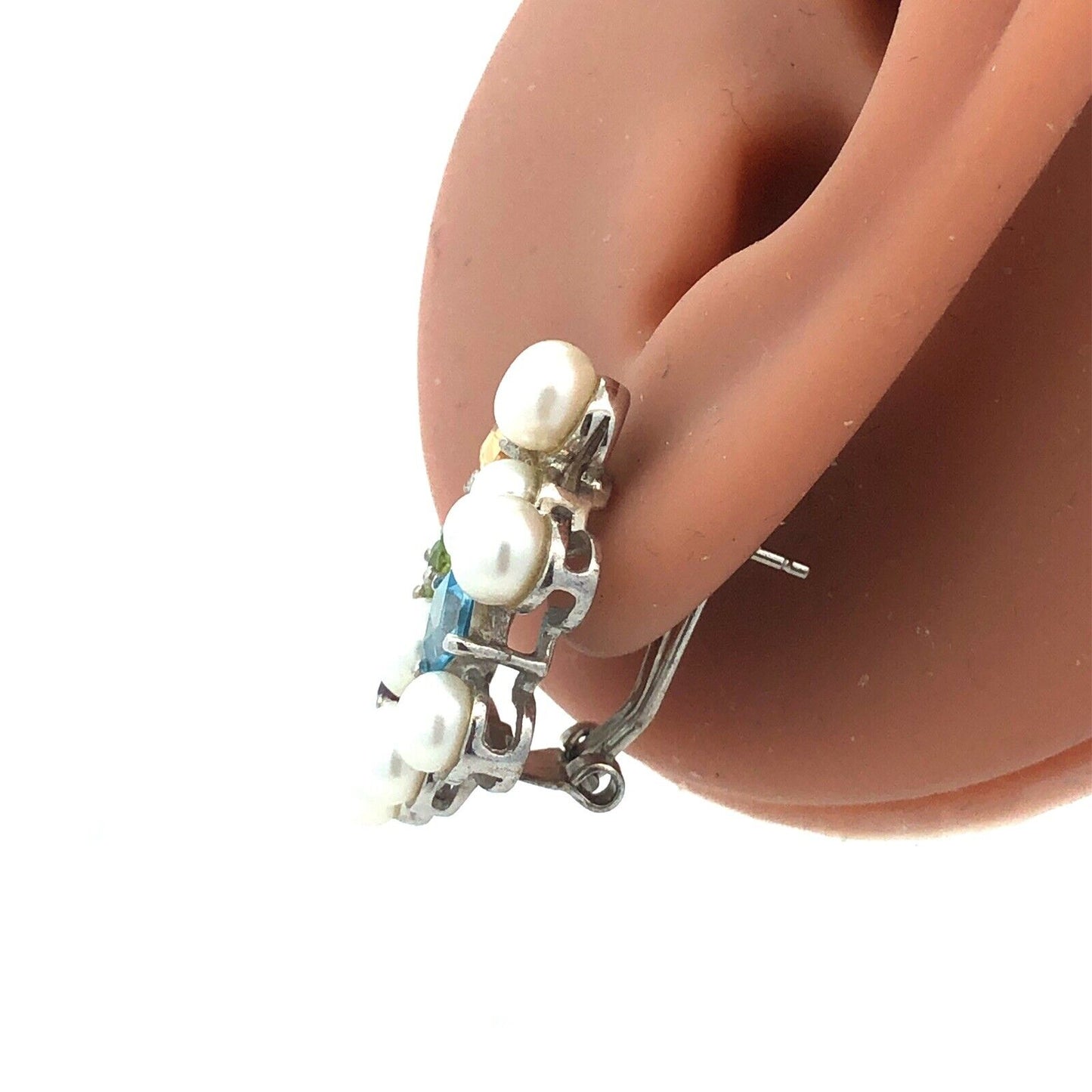 Ross Simons 925 Sterling Silver Pearl Multi Gemstone Cluster Stud Earrings