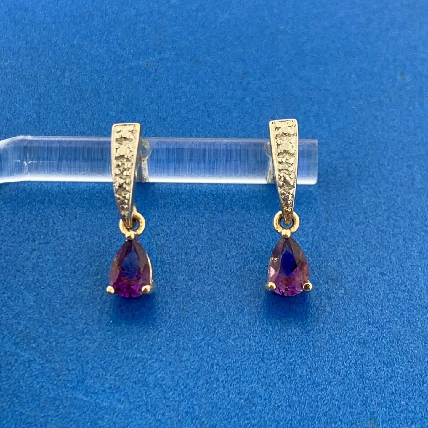 Estate Sterling Silver Vermeil Two Tone Amethyst Diamond Dangle Stud Earrings