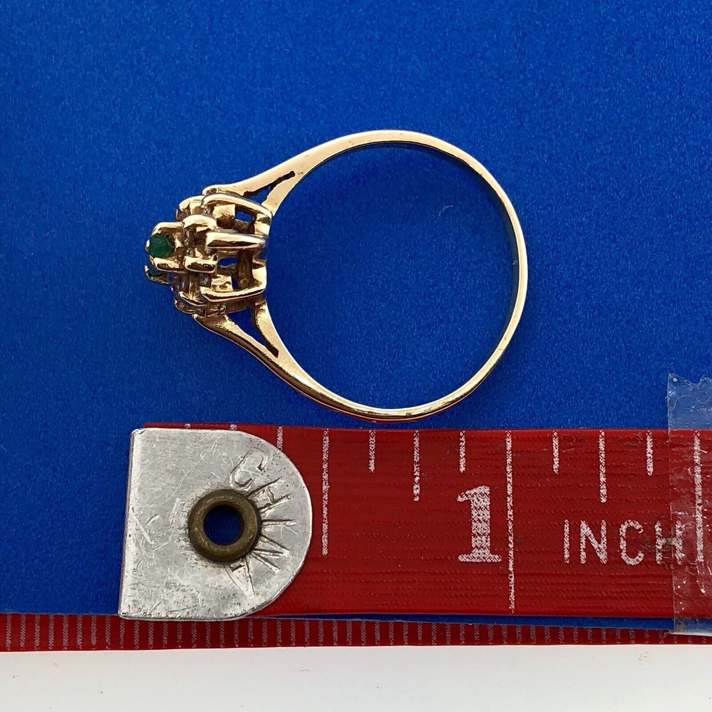 Vintage 14K Yellow Gold Emerald Diamond May Anniversary Sweetheart Ring