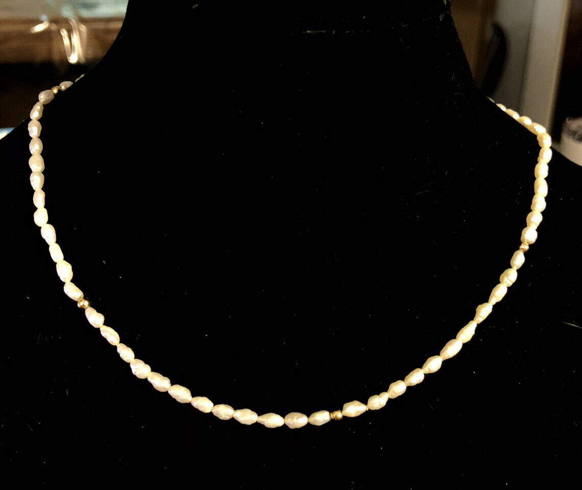 Estate 14K Yellow Gold Baroque Pearl Gold Bead Necklace