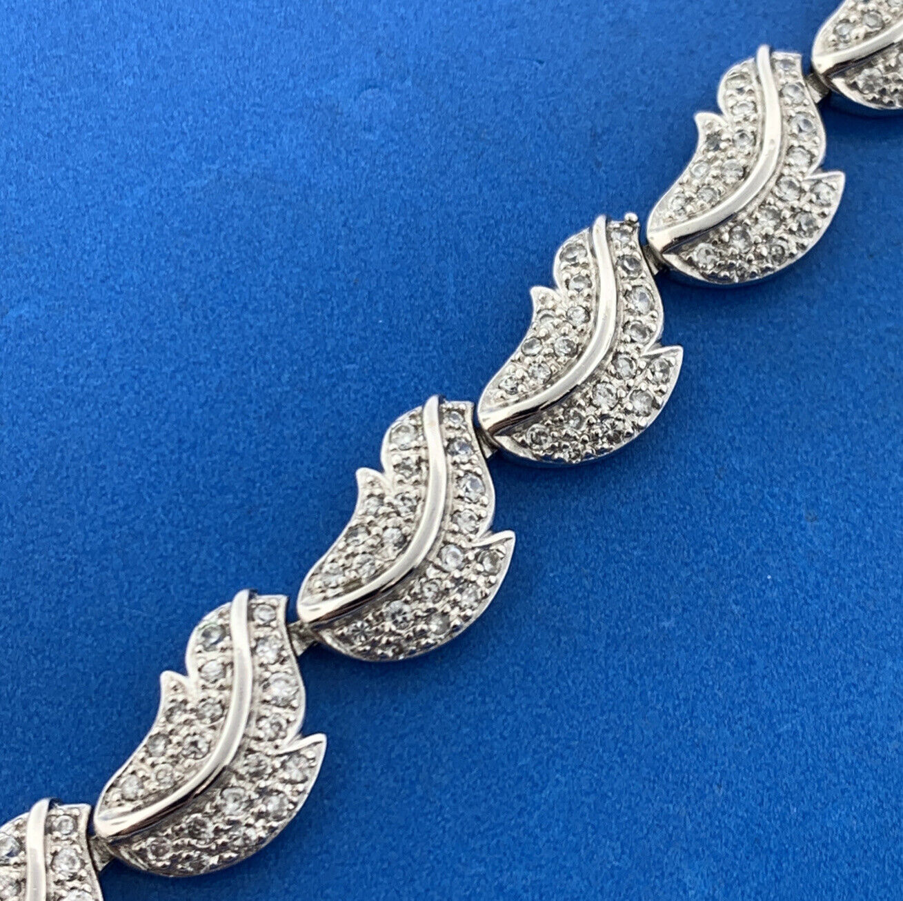 Designer 925 Sterling Silver Cubic Zirconia CZ Leaf Panel Tennis Bracelet